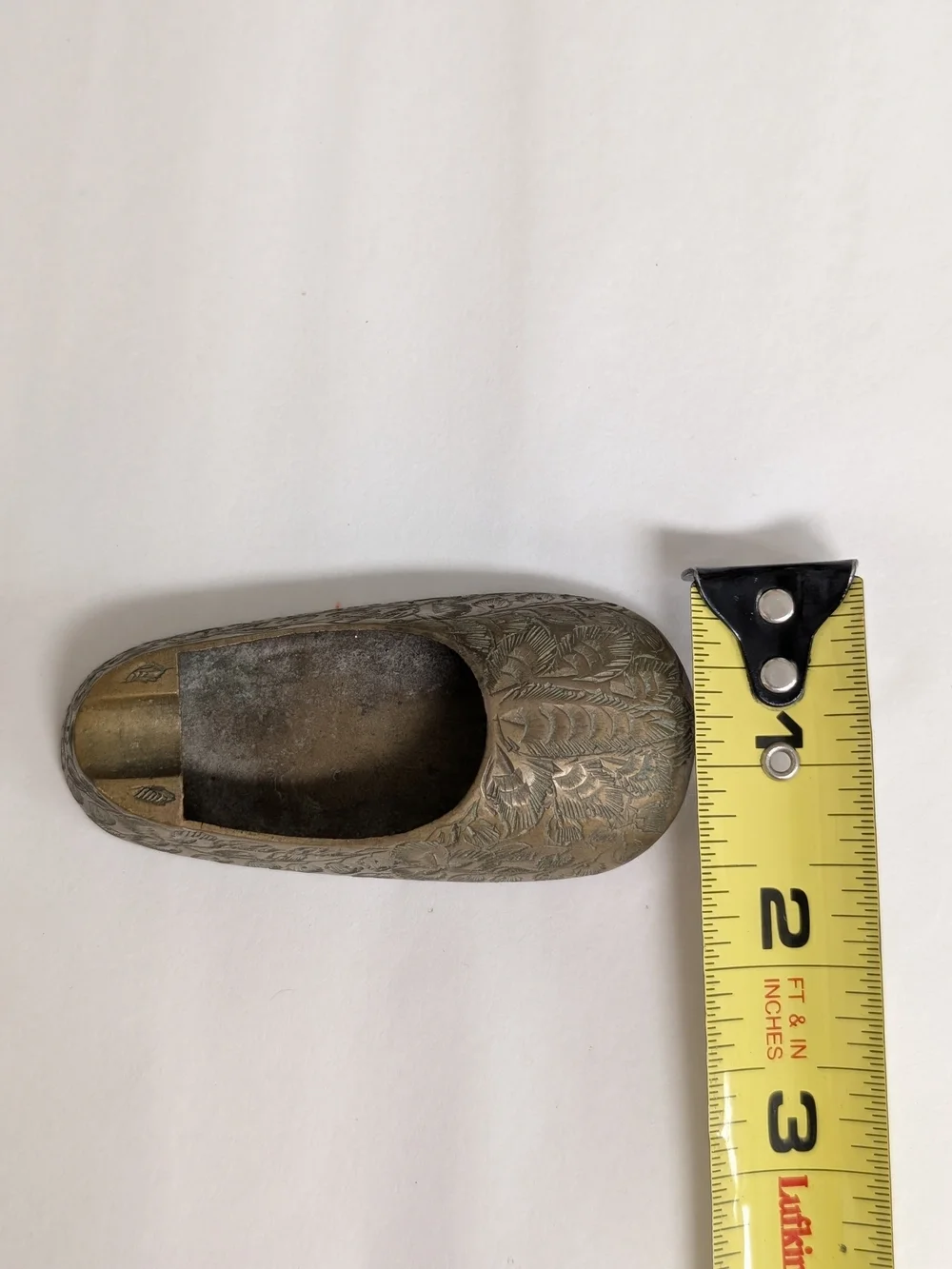 Vintage Miniature Brass Shoe Ashtray Engraved Ash Tray Small Incense Holder 1970